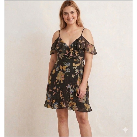 Urban Outfitters Dresses & Skirts - NWT Urban Outfitters Mini Dress Womens Large Black Floral‎ Cold Shoulder Ruffle